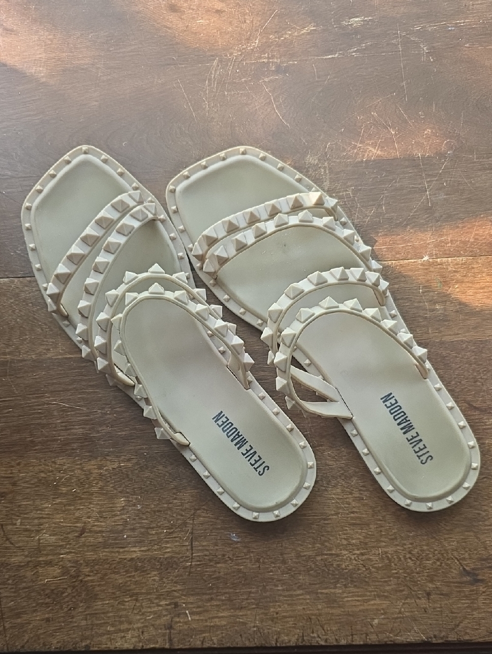 Steve Madden Beige Studded Slide Sandals